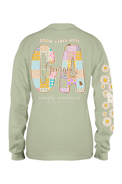 Simply Southern Plus Size Long Sleeve Georgia T-Shirt for Women in Sage
