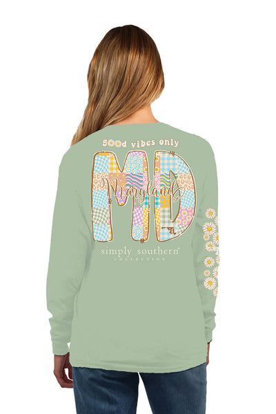 Simply Southern Long Sleeve Maryland T-Shirt for Women in Sage