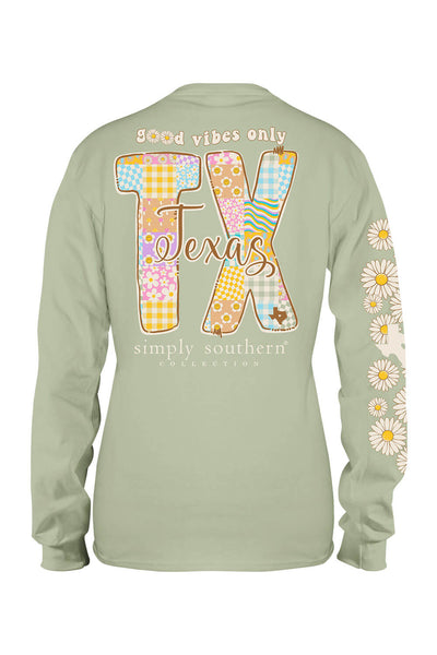 Simply Southern Plus Size Long Sleeve Texas T-Shirt for Women in Sage