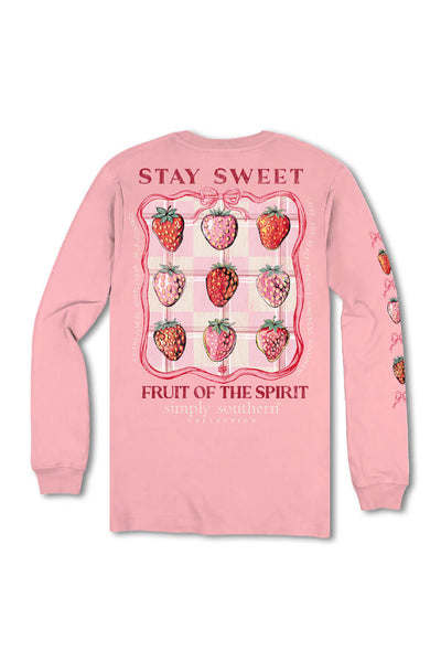 Simply Southern Plus Size Stay Sweet Long Sleeve T-Shirt for Women in Pink
