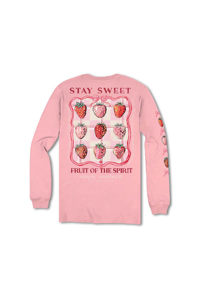 Simply Southern Youth Stay Sweet Long Sleeve T-Shirt for Women in Pink