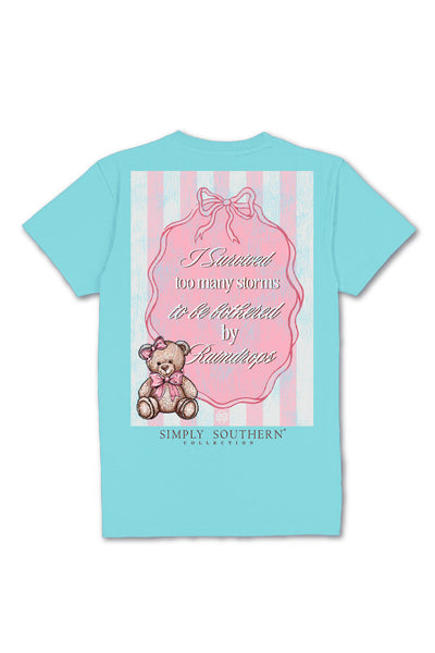 Simply Southern Plus Size I Survived Storms T-Shirt for Women in Washed Blue