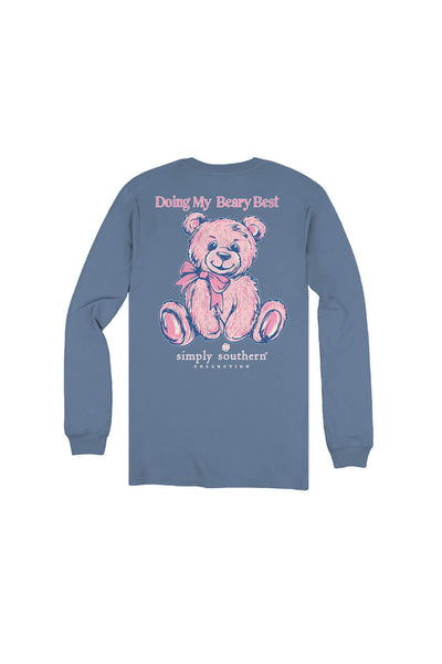 Simply Southern Youth Doing My Best Long Sleeve T-Shirt for Girls in Blue