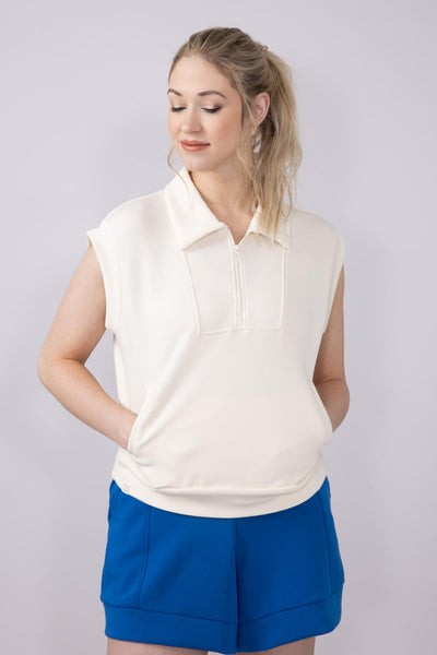 Simply Southern Tess Modal Knit ¼ Zip for Women in Off White