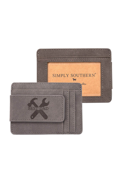 Mens Simply Southern Best Dad Leather Money Clip Wallet in Grey