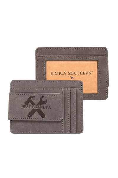 Simply Southern Mens Best Grandpa Leather Money Clip Wallet in Grey