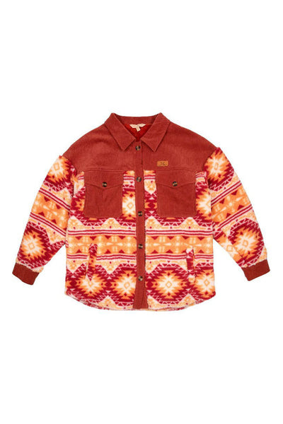 Simply Southern Womens Clothing Cordy Sherpa Shacket for Women in Red/Orange