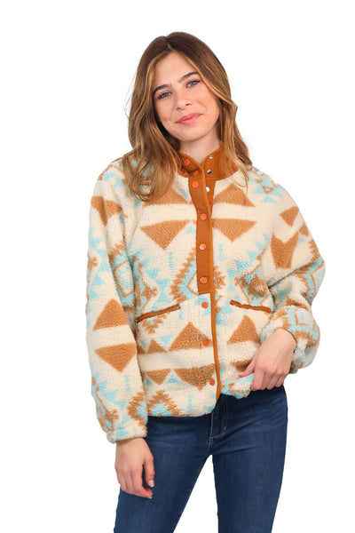 Womens Simply Southern Shacket Retro Front Snap Sherpa Shacket for Women in Cream