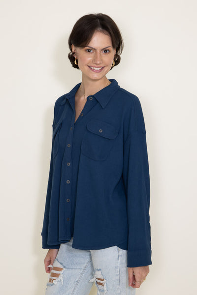 Simply Southern Waffle Knit Shacket for Women in Blue