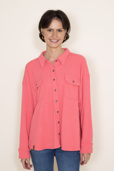 Simply Southern Waffle Knit Shacket for Women in Pink