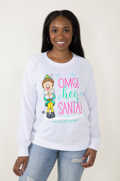 Simply Southern OMG! Hey Santa Sweatshirt for Women in White