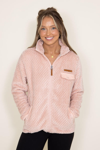 Simply Southern Full Zipper Soft Shacket for Women in Light Pink