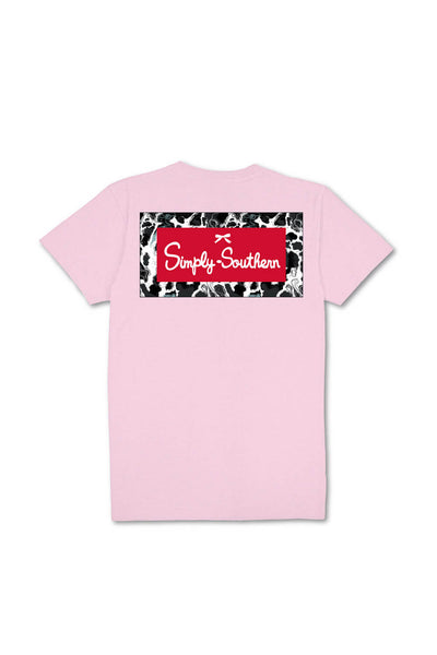 Simply Southern Youth Cow Logo T-Shirt for Girls in Light Pink