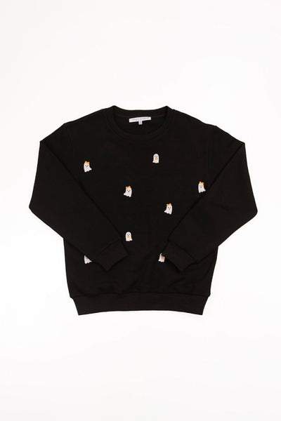 Simply Southern Youth Embroidered Dilara Ghost Crewneck for Girls in Black