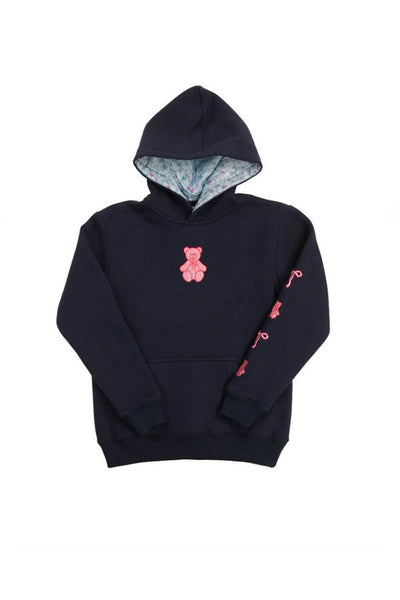 Simply Southern Youth Embroidered Dilara Bear Hoodie for Girls in Navy