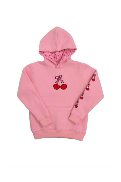 Simply Southern Youth Embroidered Dilara Cherry Hoodie for Girls in Pink