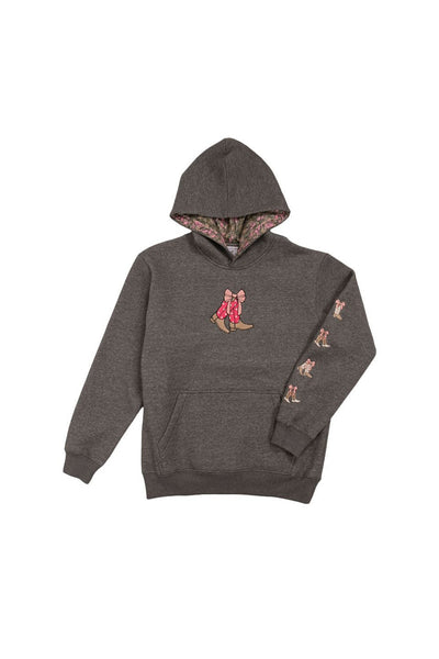 Simply Southern Youth Embroidered Dilara Boot Hoodie for Girls in Charcoal Grey