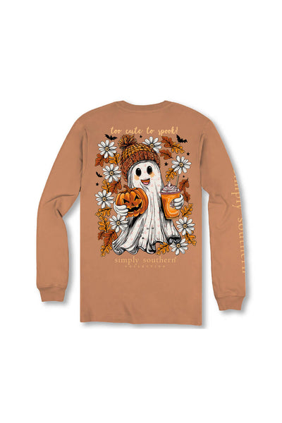Simply Southern Youth Too Cute To Spook Long Sleeve T-Shirt for Girls in Chestnut