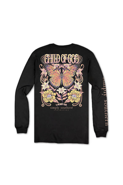 Simply Southern Youth Child Of God Long Sleeve T-Shirt for Girls in Black
