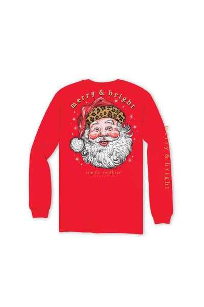 Simply Southern Youth Leopard Hat Santa Long Sleeve T-Shirt for Girls in Red