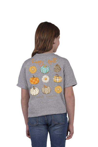 Simply Southern Youth Shirts Happy Fall Pumpkin T-Shirt for Girls in Heather Grey