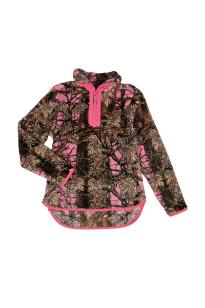 Simply Southern Youth ¼ Zip Fleece Pullover for Girls in Pink Camo
