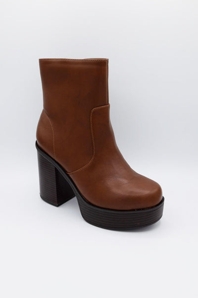 Soda Shoes Kedge Platform Booties for Women in Cognac