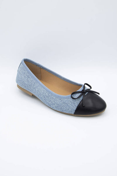 Soda Shoes Peony Ballet Flats for Women in Denim/Black