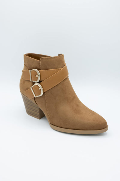 Soda Ponda Buckle Ankle Booties for Women in Coffee