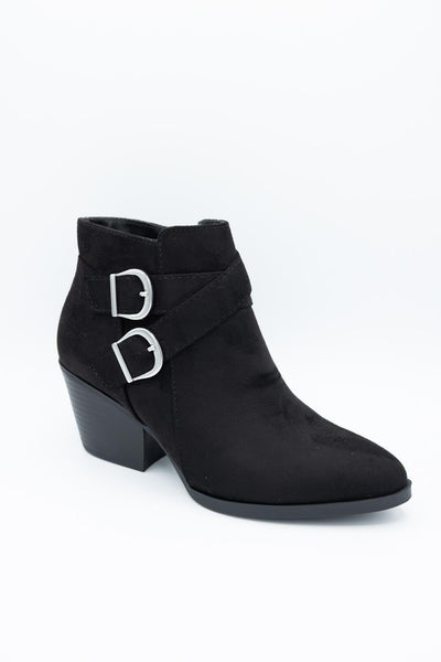 Soda Ponda Buckle Ankle Booties for Women in Black