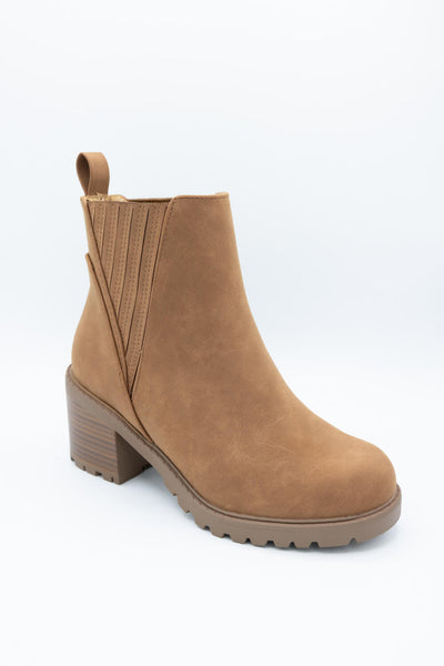 Soda Wisely Lug Booties for Women in Cognac