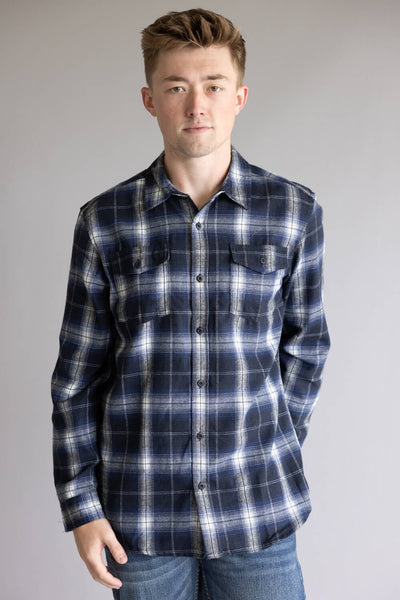 Plaid Flannel Shirt for Men in Navy Grey