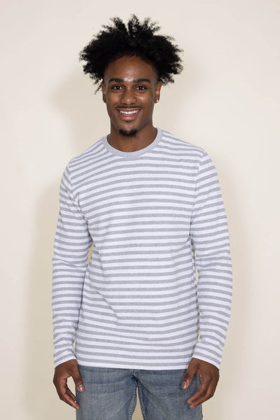 Stripe Thermal Crew Long Sleeve Shirt for Men in White/Grey