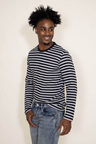 Stripe Thermal Crew Long Sleeve Shirt for Men in Black