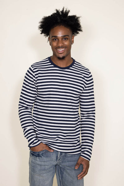 Stripe Thermal Crew Long Sleeve Shirt for Men in Navy Blue
