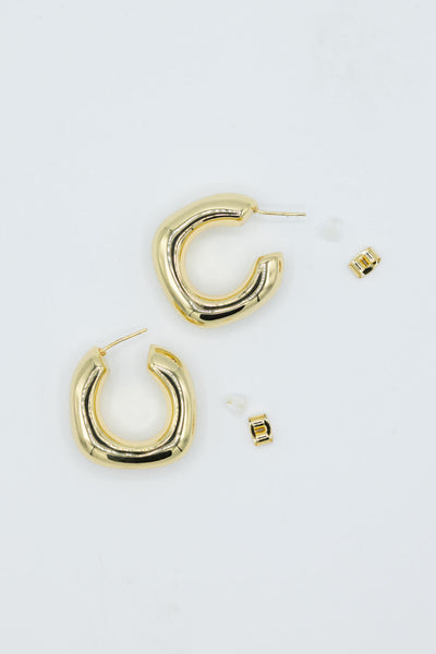 Thick Rectangle Hoop Earrings for Women in Gold