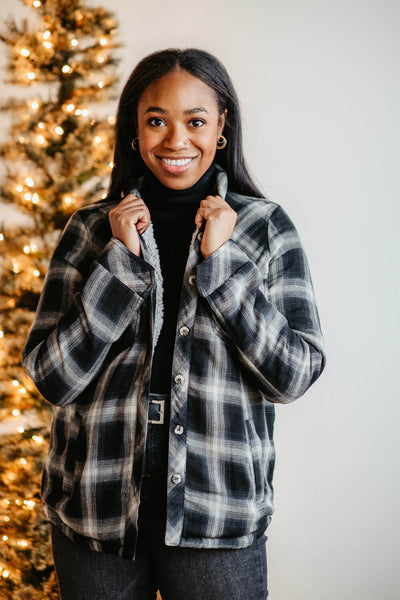 Thread & Supply Newark Shacket for Women in Black Ivory Plaid