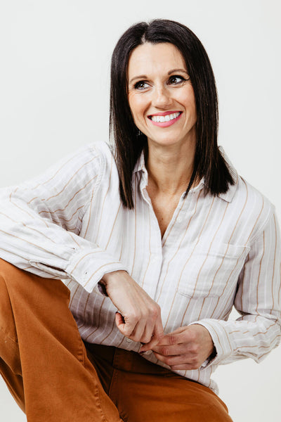 Thread & Supply Riley Button Up Shirt for Women in Neutral Taupe Stripe