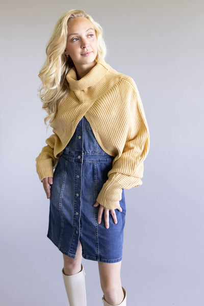 Turtleneck Shrug Bolero Sweater for Women in Beige
