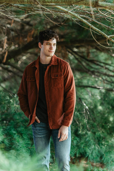 Union Corduroy Shacket for Men in Red Orange