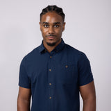Union Poly Seersucker Button Up Shirt for Men in Navy Blue