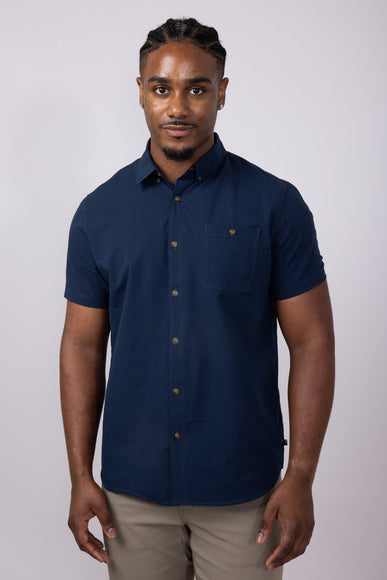 Union Poly Seersucker Button Up Shirt for Men in Navy Blue