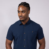 Union Poly Seersucker Button Up Shirt for Men in Navy Blue