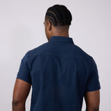 Union Poly Seersucker Button Up Shirt for Men in Navy Blue