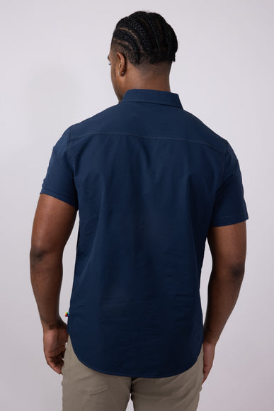 Union Poly Seersucker Button Up Shirt for Men in Navy Blue