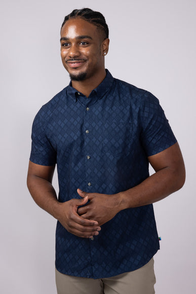 Union Printed Aeromesh Button Up Shirt for Men in Navy Blue