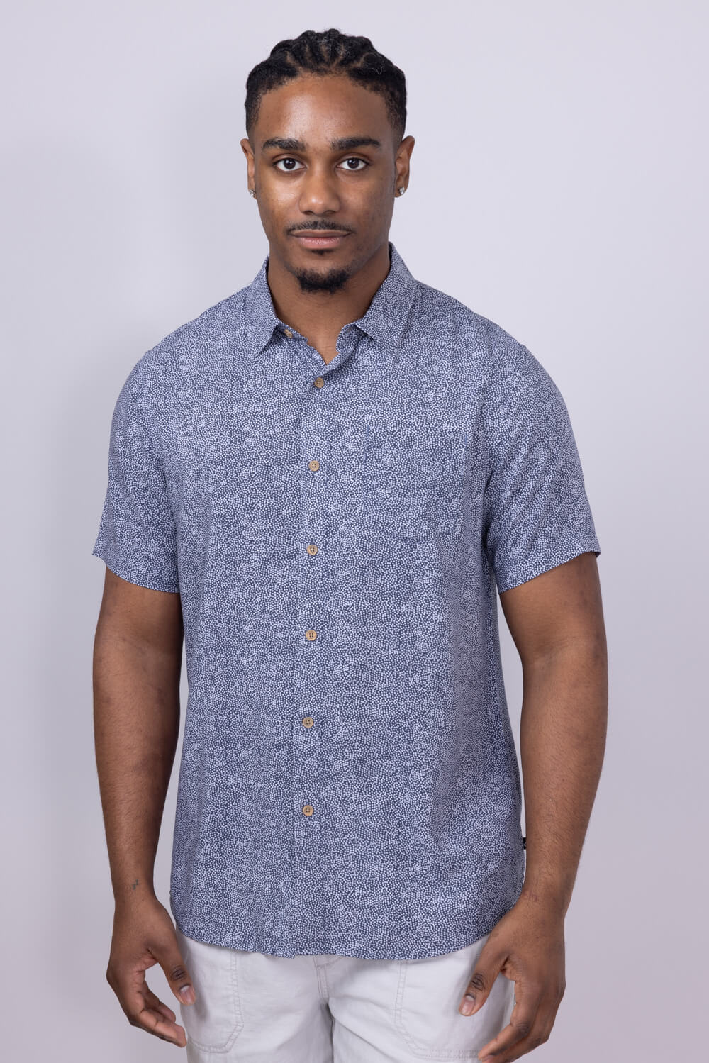 Union Venice Printed Rayon Button Up Shirt for Men in Navy at Glik's , S