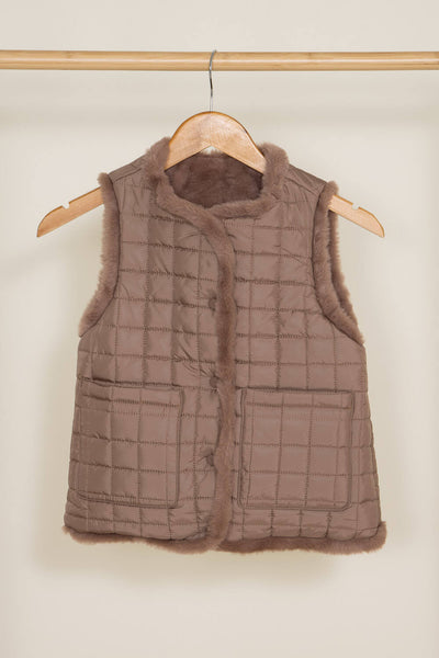 Youth Reversible Faux Fur Vest for Girls in Brown Cream