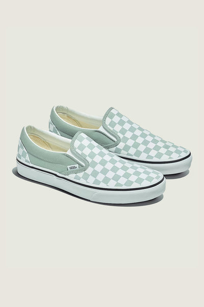 Vans Classic Slip-On Checkboard Shoes for Women in Grey Olive