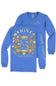 A royal blue long-sleeve t-shirt shown from both the front and back. The front features a large graphic of a glass mason jar filled with stars, surrounded by yellow, orange, and white wildflowers, with the text 'SHINE' and 'simply southern, COLLECTIONS' below.